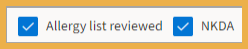 Allergy list reviewed and NKDA checkboxes as checked with a yellow highlight box around them.